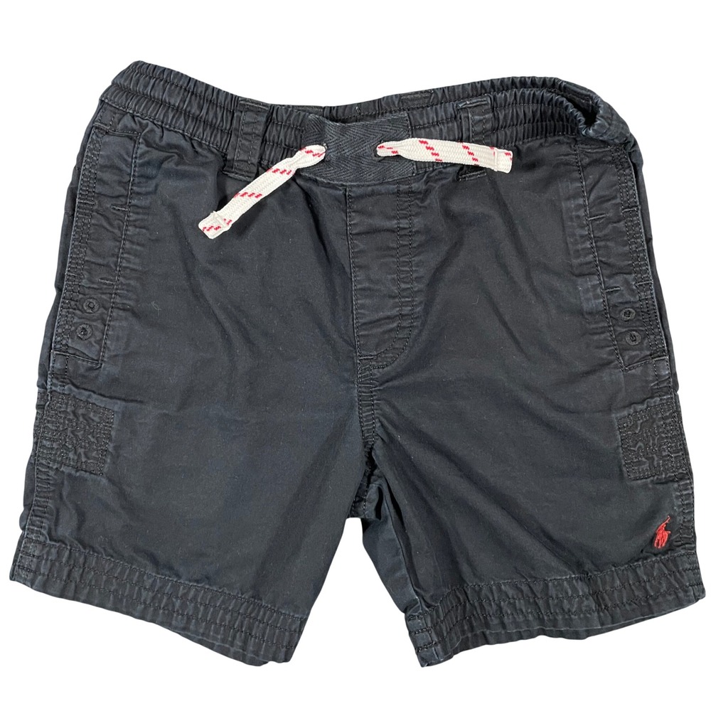Polo Ralph Lauren Boys Parachute Rugby Shorts Size 5‎ Black Cotton Chino Preppy